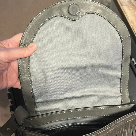 Frye leather Fringe Crossbody Bag. Gray, preowned, good condition. - Picture 9 of 16